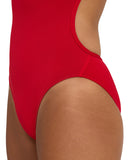 arena Performance Women's Solid Lace Back Swimsuit Red-White