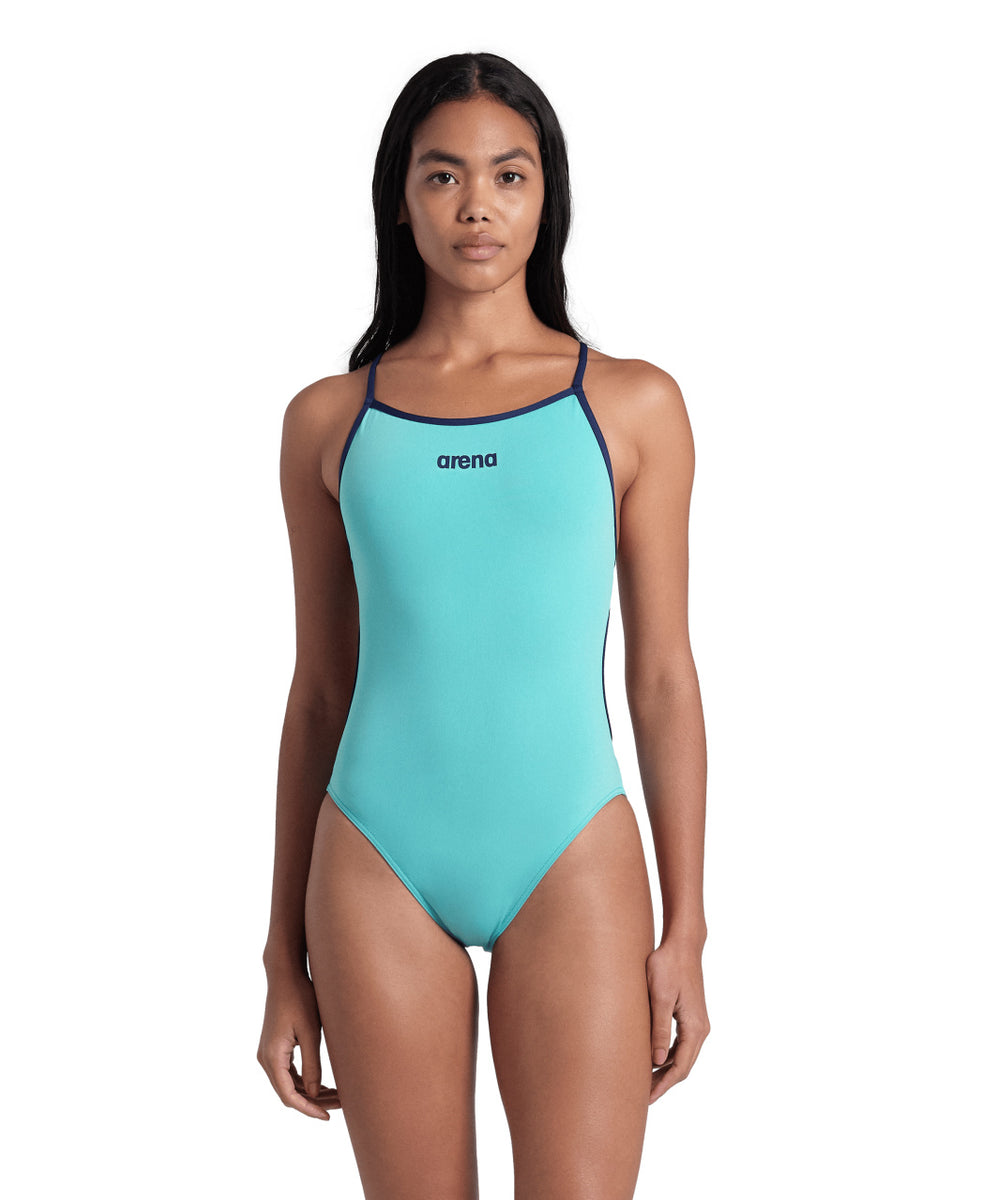arena Performance Women's Solid Lace Back Swimsuit Water-Navy