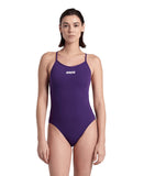 arena Performance Women's Solid Lace Back Swimsuit Plum-White
