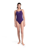 arena Performance Women's Solid Lace Back Swimsuit Plum-White