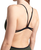 arena Performance Women's Solid Lace Back Swimsuit Dark Sage-Black