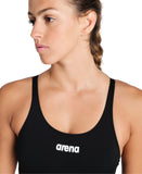arena Performance Women's Solid Team Swim Tech Swimsuit Black-White