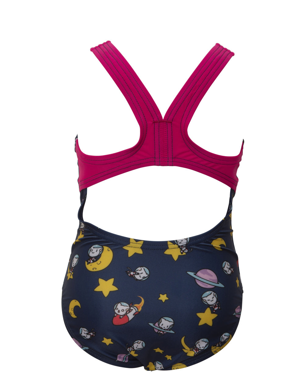 Space Cats Kids Girl One Piece - Navy-Freak Rose
