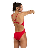 arena Performance Women's Solid Lace Back Swimsuit Red-White