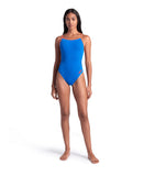 arena Performance Women's Solid Lace Back Swimsuit Blue River-Bright Coral