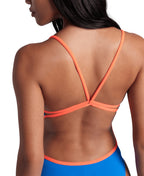arena Performance Women's Solid Lace Back Swimsuit Blue River-Bright Coral
