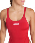 arena Performance Women's Solid Team Swim Tech Swimsuit Red-White