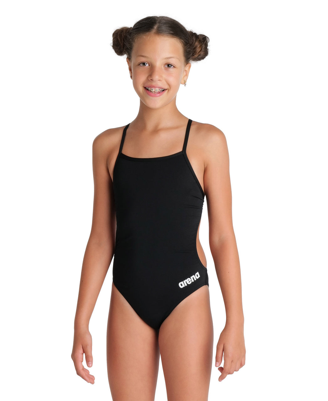 Arena Performance Girls' Solid Team Challenge Swimsuit - Black- White