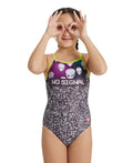 Arena Girls' Crazy Light Drop Back Swimsuit - Black-Soft Green