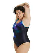 Arena Women's Placement U Back Plus Swimsuit - Navy-Freak Rose-Multi
