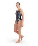 Arena Women's Marbled Light Drop Back Swimsuit - Black White Multi