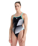 Arena Diamonds Women's Challenge Back One-piece - Black-White-Blue Diamond