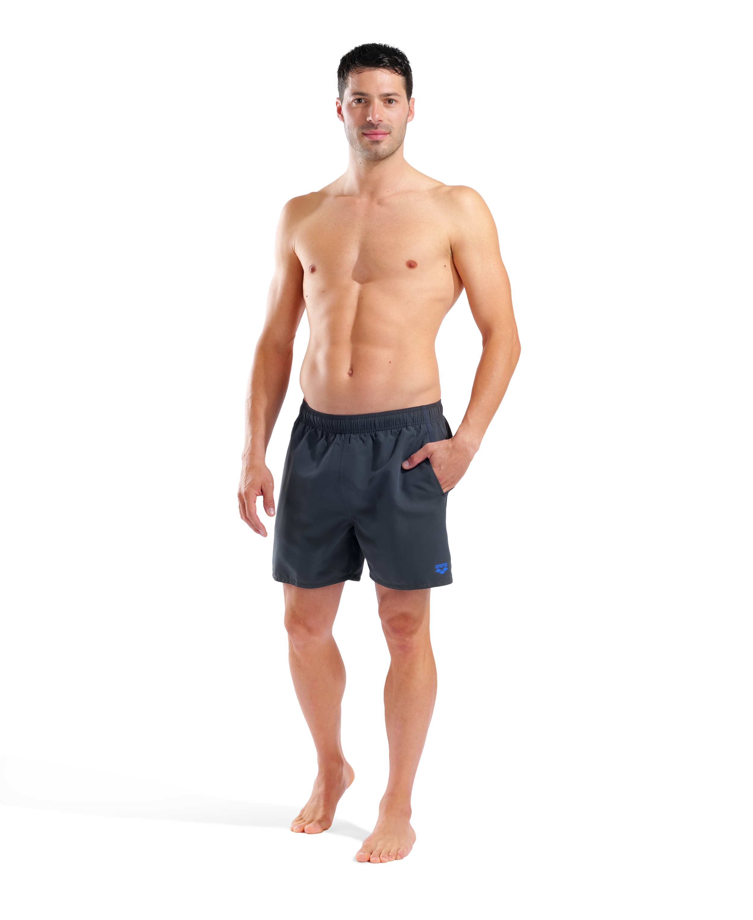 Arena Men's Fundamentals R Boxer Beach Shorts - Asphalt-Neon Blue