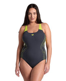 Arena Performance Women's Reflective Plus Swimsuit - Asphalt-Soft Green