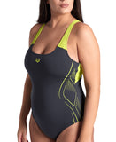 Arena Performance Women's Reflective Plus Swimsuit - Asphalt-Soft Green