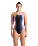 Arena Feel Women's Smile U Back Bra Swimsuit - Black-Shocking Pink