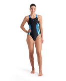 Arena Feel Women's Breath V Back Bra Swimsuit - Black-Blue-Multi