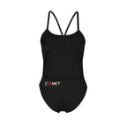 Comet Women's Solid Lace Back Swimsuit - Black