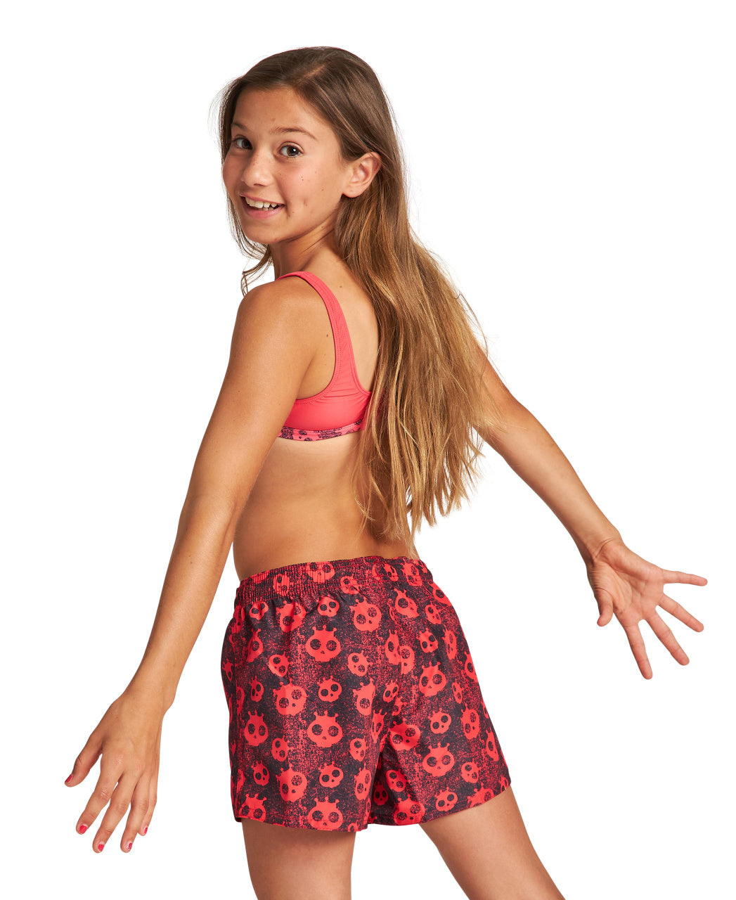 Arena Girl's Allover Short Junior - Red Skulls Multi
