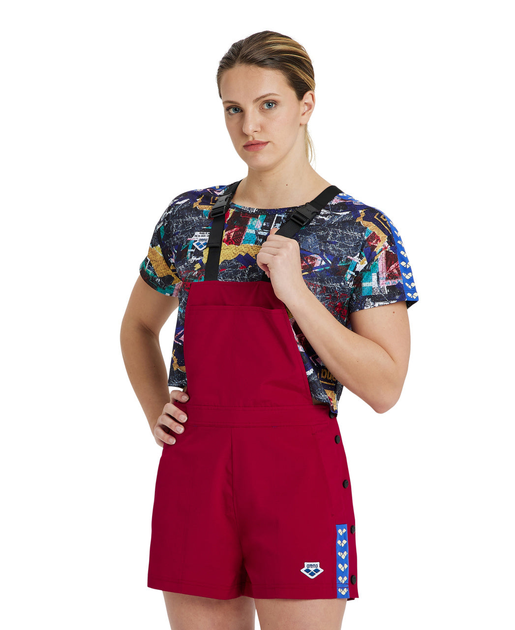 Arena Women's Icons Salopette - Burgundy-Neon Blue-Butter
