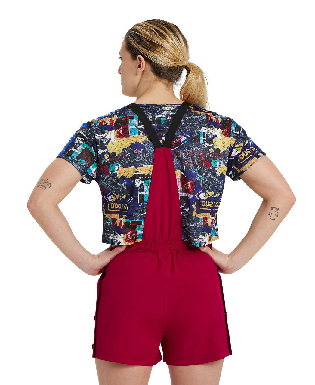 Arena Women's Icons Salopette - Burgundy-Neon Blue-Butter