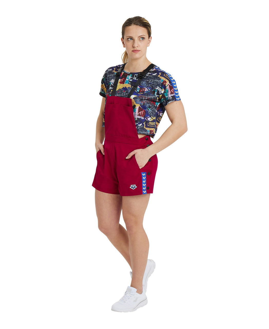 Arena Women's Icons Salopette - Burgundy-Neon Blue-Butter
