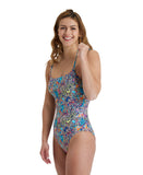 Arena Women's Printed Round Neckline Back One Piece - Multicolour