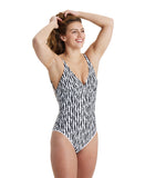 Arena Women's Printed V Neckline One Piece - Black Multi