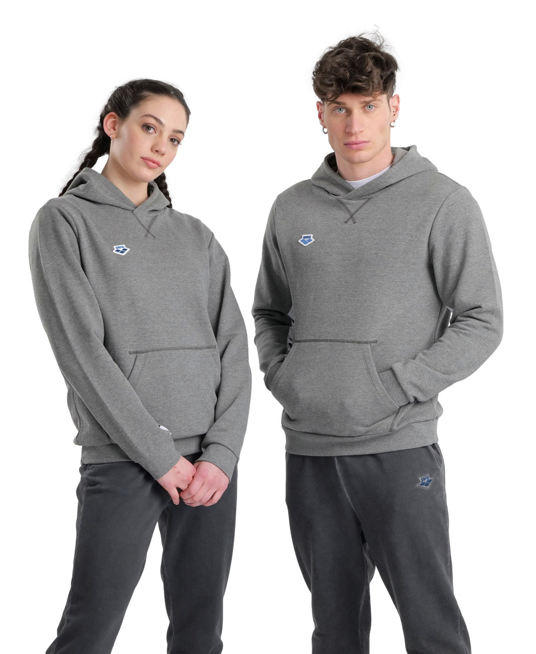 Unisex Arena Icons Hooded Sweat Solid Dark Grey Melange-White-Black